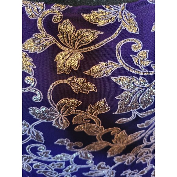 NWT Vintage Y2K Purple/Silver Floral Slinky Top XL Glitter Square Neck Retro - Picture 4 of 9